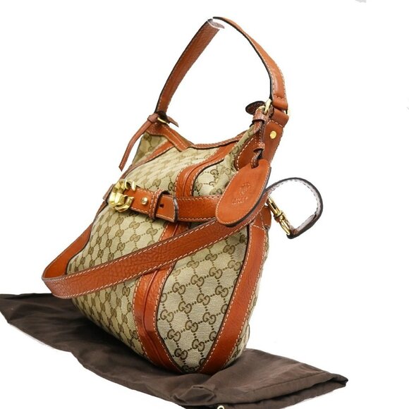 GUCCI Logo GG Pattern 2Way Shoulder Bag Canvas Leather Brown Orange 86KB534 - Picture 2 of 16